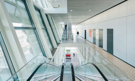 A vertical conveyor-belt of art: the escalators of the Munch building.