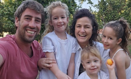 Tamar Kedem-Siman Tov with her husband, Jony, and their three beautiful children: Shachar (6), Arbel (6), and Omer (4), who were killed in their home in Kibutz Nir Oza