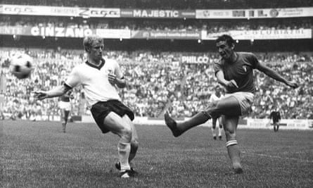 Gigi Riva (right) and Germany’s Berti Vogts during the 1970 World Cup semi-final