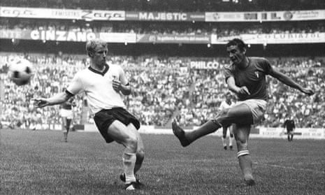 Luigi Riva, right, in a World Cup semi-final in Mexico, 1970. He was one of the scorers when Italy beat Germany 4-3.