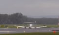 The small plane makes an emergency landing at Newcastle airport after its landing gear failed
