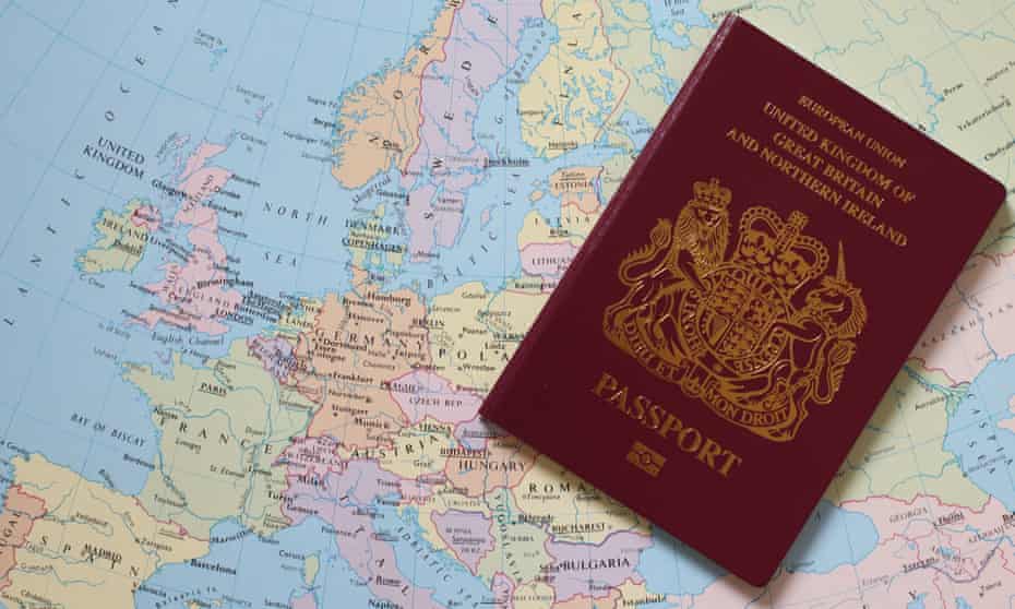 UK passport placed on a map of Europe