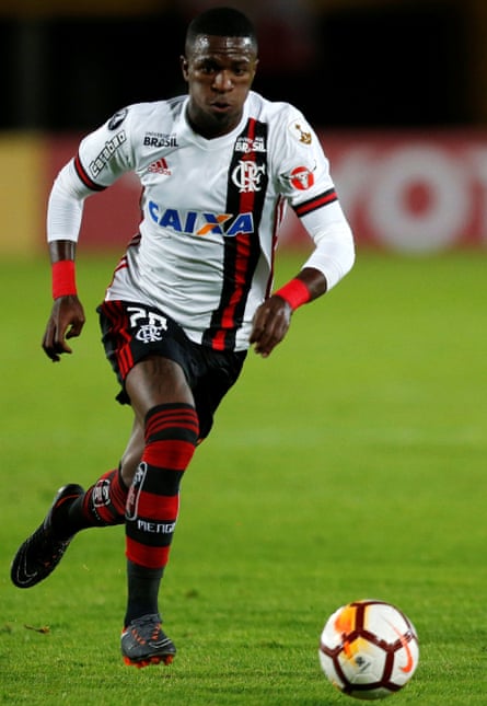Vinícius Júnior has scored three goals in 27 league appearances for Flamengo.