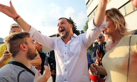 Matteo Salvini attends a local election rally in Cinisello Balsamo, near Milan, on Sunday.