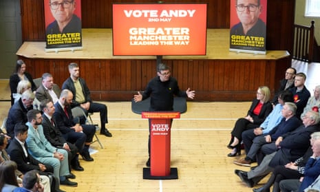 Andy Burnham launching his campaign for re-election as Greater Manchester’s mayor at the Salford Lads Club today.