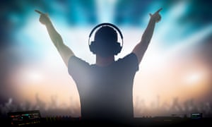 Charismatic disc jockey at the turntable