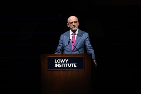 Asio head Mike Burgess delivers the 2025 Lowy lecture at Sydney Town Hall in Sydney on Tuesday.