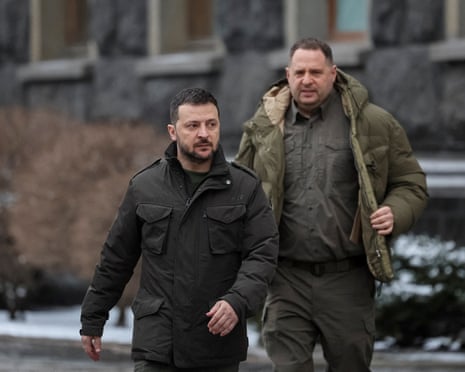 Ukraine's president Volodymyr Zelenskyy and now former head of the presidential office Andriy Yermak in Kyiv, Ukraine.