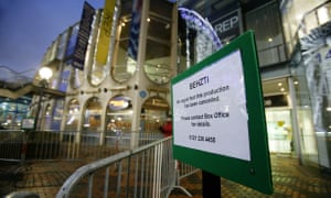 Cave in … a notice outside the Birmingham Rep announced the cancellation of Behzti.