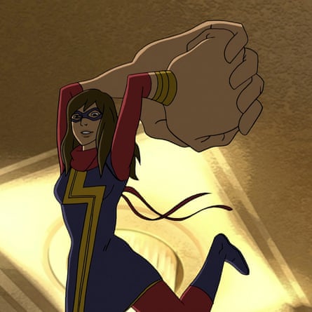 Signature move … shapeshifting Ms Marvel smashes opponents with giant fists.