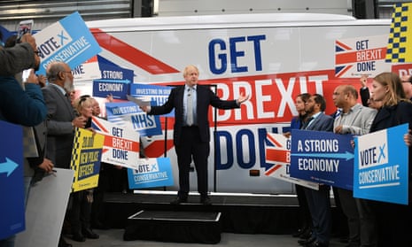 Boris Johnson at the unveiling of the Conservative party battlebus in Middleton.