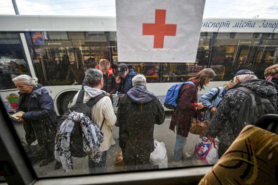 People from Mariupol arrive in Kamianske, Zaporizhzhia, Ukraine.