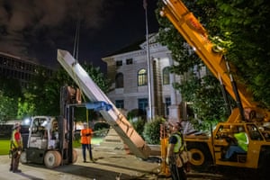 The Decatur monument comes down.
