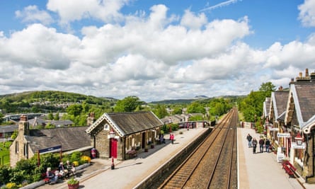 Settle railway station on a sunny day.