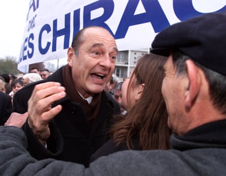 Jacques Chirac being welcomed by supporters in Ussel, where he won his first parliamentary seat in 1967.