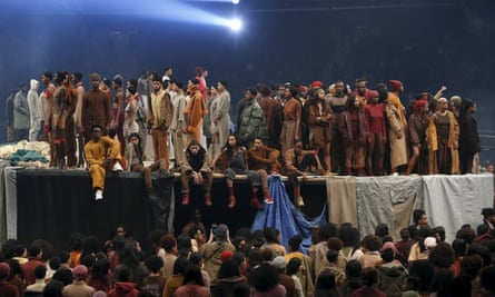 Models present creations at Kanye West’s Yeezy Season 3 Collection presentation