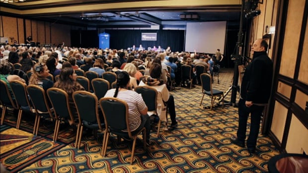 Writer Matthew Jacobs enters the room at a Doctor Who convention in the US