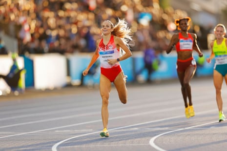 Georgia Hunter Bell of England celebrates winning her Women