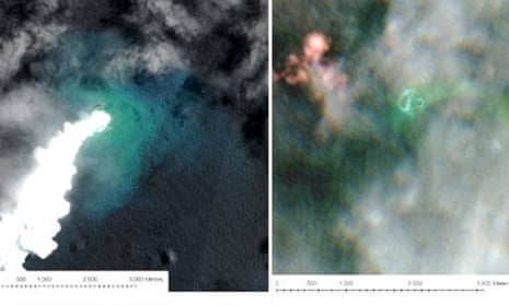 Satellite imagery showing volcanic activity in the Tongan archipelago