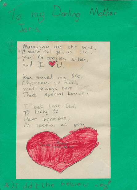 A card to her mother.