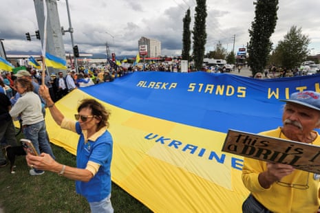 Demonstrators attend a protest in solidarity with Ukraine, ahead of the meeting between US president Donald Trump and Russian president Vladimir Putin, in Anchorage, Alaska.