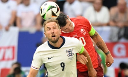 Harry Kane in an aerial challenge