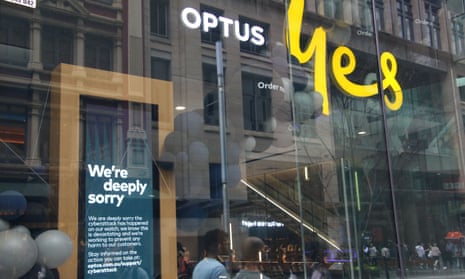 Optus shop front with sorry sign