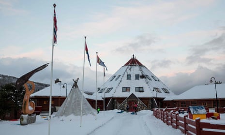 Children play in front of the Arran, the Lule Sami multi-activity centre, in Tysfjord municipality