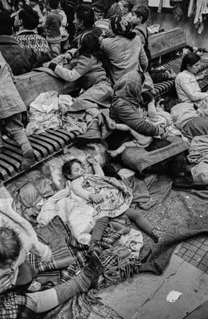 Romanian Gypsies set up home in the Warsaw East railway station, on their way to the West, Warsaw, Poland, 1990