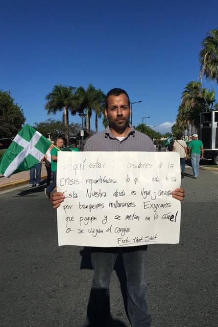 Puerto Rico protester Amado Martinez Lebron. He described the rich investors coming to Puerto Rico as “the people destroying our country”. “John Paulson is responsible for what’s wrong with our country,” he said. “He is bringing all these rich people who don’t have to pay tax while we suffer.”