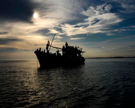 The silhouette of a boat.