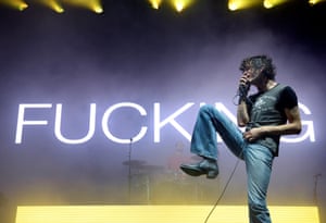 Matthew Healy on stage at the festival