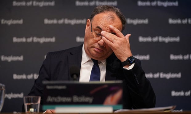 The governor of the Bank of England, Andrew Bailey, during the financial stability report news conference on 4 August.
