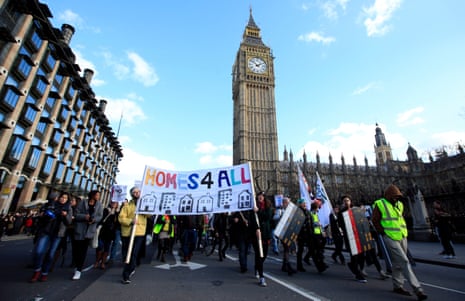 Demonstrators march to Downing Street, London, in January to protest at government housing policy.