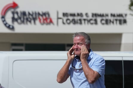 Mourners pay tribute at HQ of Turning Point USA after Charlie Kirk's death | Charlie Kirk shooting | The Guardian