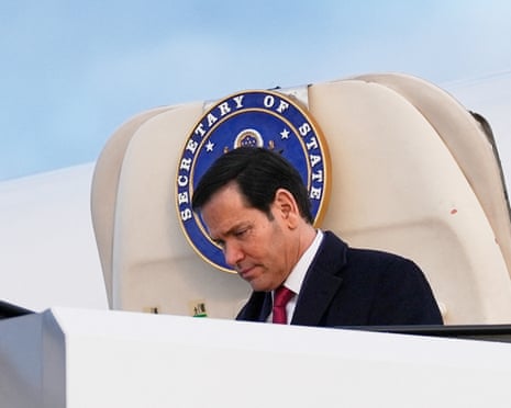 US secretary of state Marco Rubio disembarks from his plane at Munich airport, Germany.