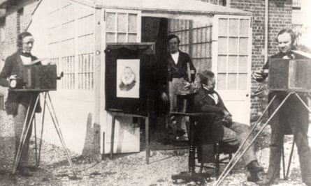 Henry Fox Talbot, right, outside his photographic studio in 1846.
