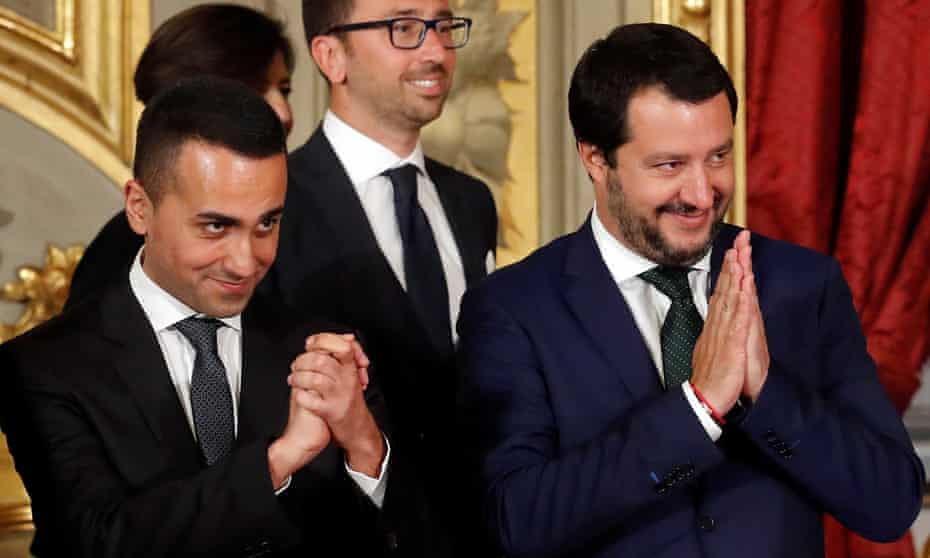 Matteo Salvini (right) after being sworn into power last week, in coalition with Luigi Di Maio (left) of the anti-establishment Five Star Movement