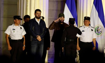 President Nayib Bukele arrives at a graduation ceremony for new police officers in San Salvador on Tuesday.