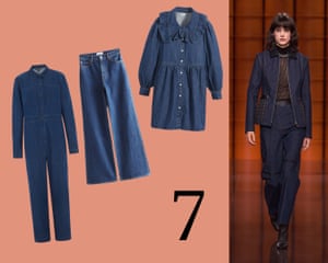 Indigo denimDenim goes back to its roots with deep- dye indigo shades at Hermès, Christian Dior and Vivienne Westwood. Jean cuts are high-waisted and exaggerated. Barrel leg, straight leg and baggy are all big winners. Or look for a jumpsuit or dress. Style with a quilted jacket and heavy boots, or dress up with a tucked-in shirt and loafers.