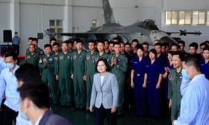 Taiwan president, Tsai Ing-wen, centre visits a military base in Penghu island.