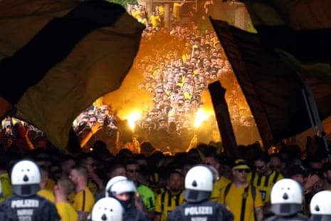 Borussia Dortmund fans descend on Signal Iduna Park in force for the first leg of the Champions League semi-final against PSG.