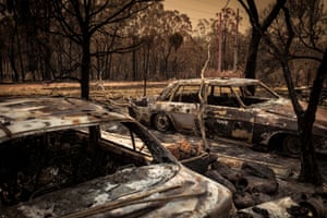 Burnt-out cars outside Sarsfield