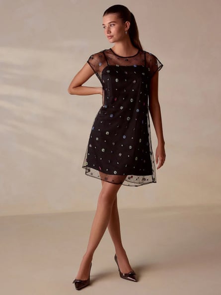 Next Black Sheer Embelished Mini Dress