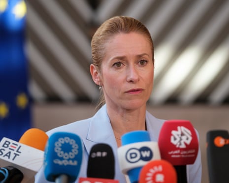 EU foreign policy chief Kaja Kallas talks to media earlier this week.