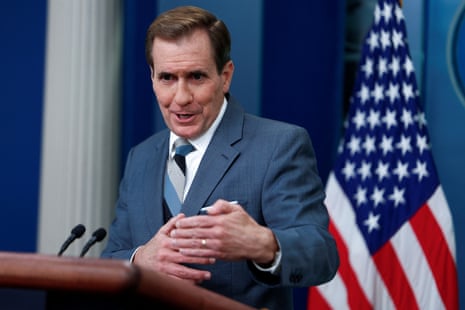 John Kirby speaks at a press briefing at the White House.