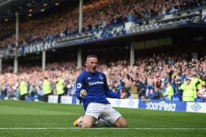 Wayne Rooney celebrates scoring the opening goal on his return in an Everton shirt to win the game 1-0 against Stoke at Goodison Park.