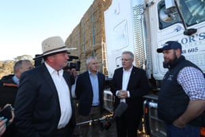 Government drought envoy Barnaby Joyce and Scott Morrison at a drought-hit farm at Royalla near Canberra in September.