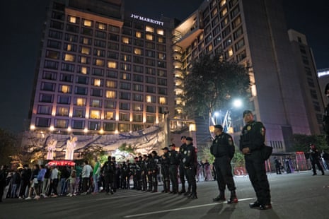 Fans outside the Marriott Santa Fe hotel in Mexico