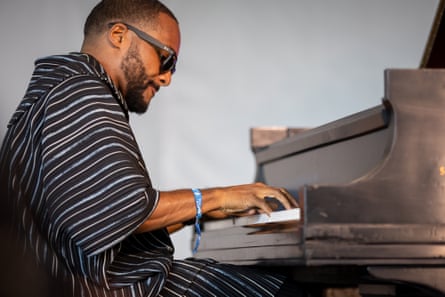 Sullivan Fortner performing at Newport jazz festival in 2022.
